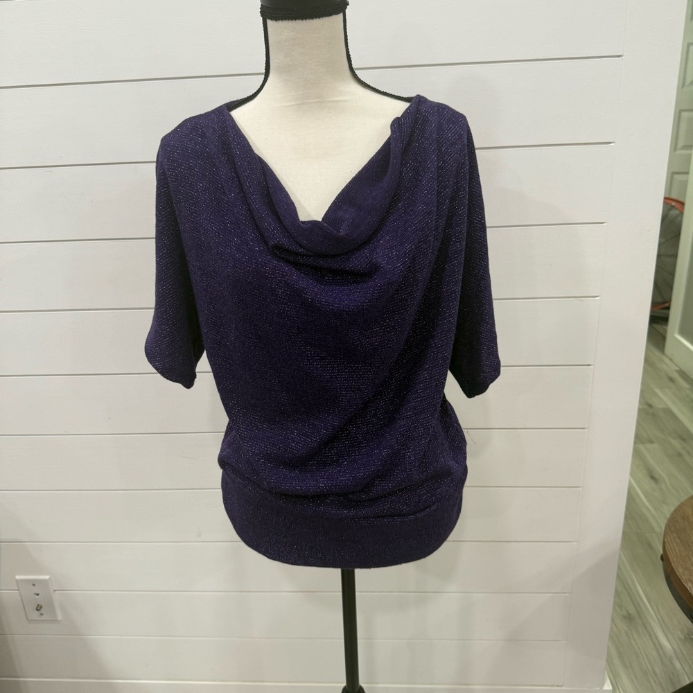 Valerie Stevens Women's Purple Metallic Cowl Neck Dolman Sleeve Sweater L
